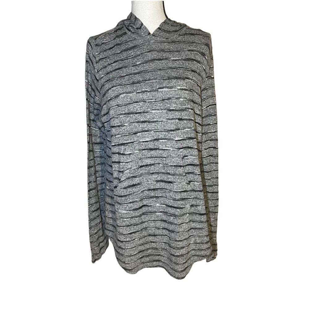 5/$25 Gray Black Striped Free for All Knit Lightweight Neutral Fall Hoodie Sz XL